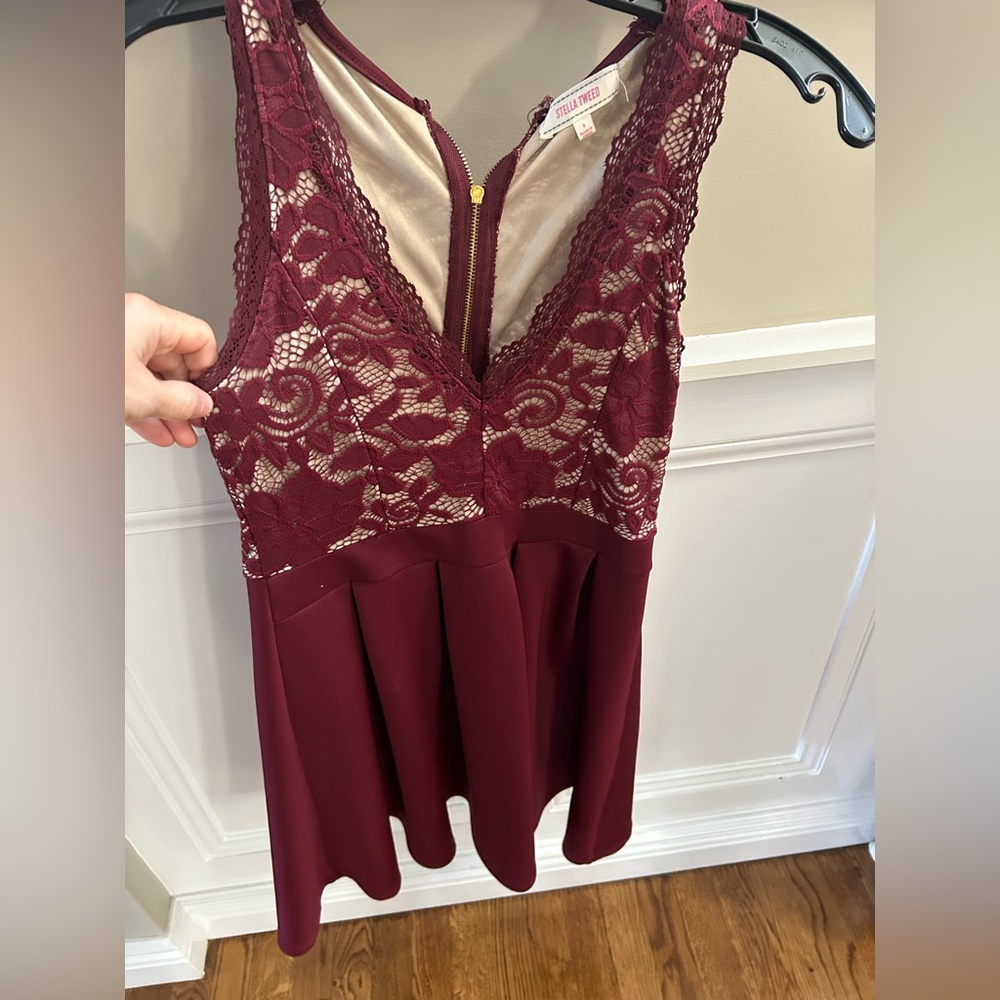 Stella Tweed Maroon lace cocktail dress